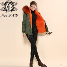 Новейший Стильный вязаный искусственный мех внутри с большим мехом енота пальто зимой