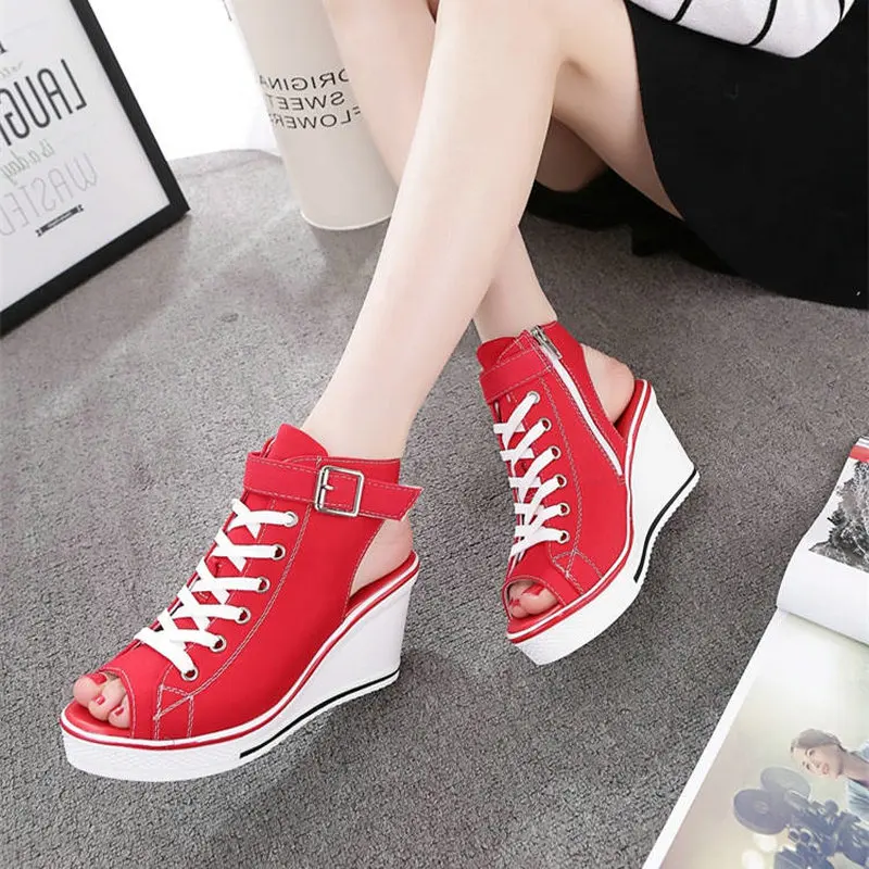 

Plus Size Summer Wedges Canvas Shoes Woman Platform Sandals Ladies Open Toe Breathable Casual Shoes Women Platform Sandals
