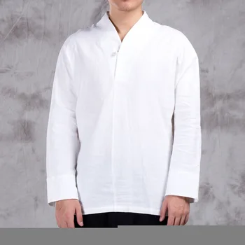 

Casual Shirts Cotton Linen Men Shirt Three Quarters Sleeve Leisure Shirts Vintage Retro Chinese Style Shirt Men Clothes TS-391