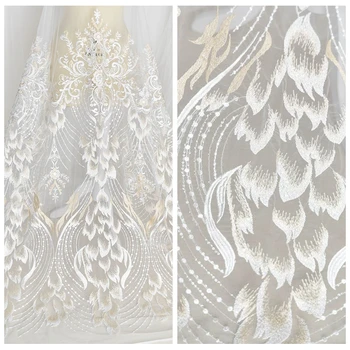 

Feather sequin embroidery lace fabric wedding dress handmade diy mesh fabric clothing decoration materials accessories