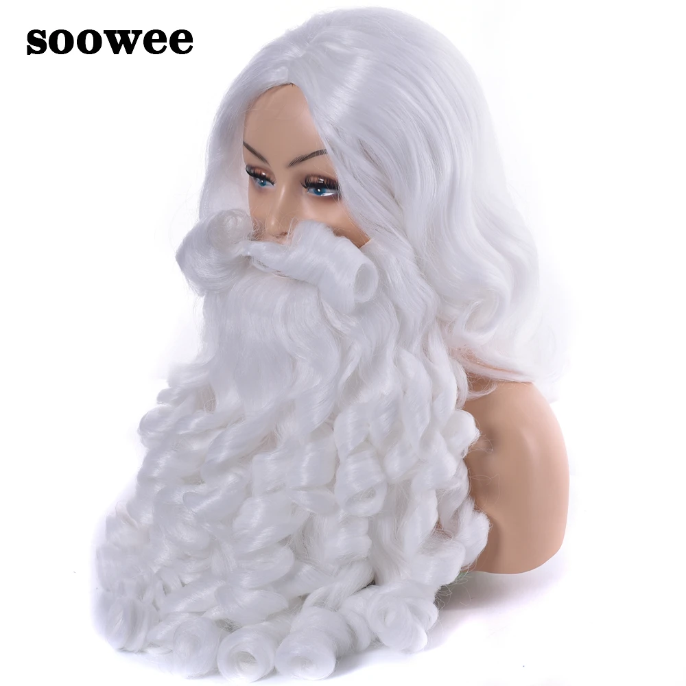 Soowee Synthetic Hair Long Curly Christmas Wigs female Santa Claus Wig