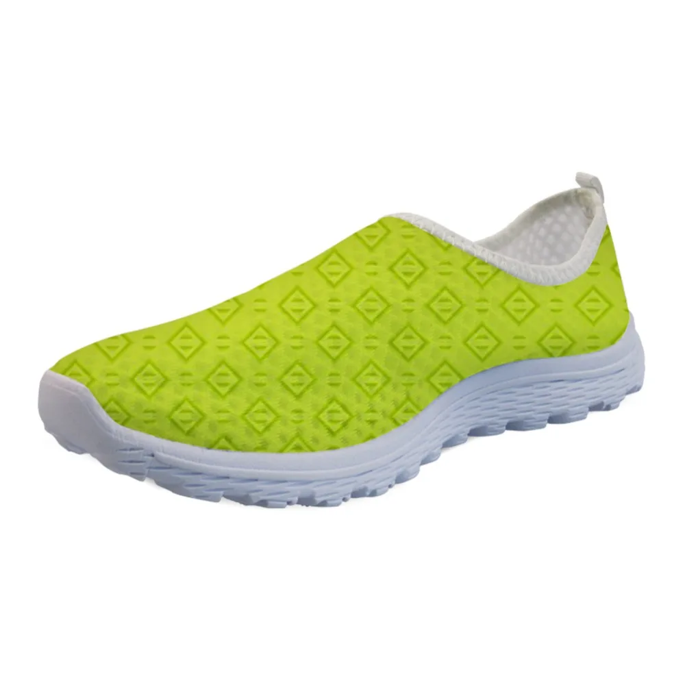 

ELVISWORDS Green Color Pattern Hot Sale Girls Women Casual Flat Loafers Mesh Breathable Beach Sneakers Low Slip On Walking Shoes