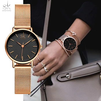 

SK Fashion Women Watches Simple Ultra Thin Ladies Watch Exquisite Embossed Dial Luxury Sliver Womens Wristwatch reloj mujer