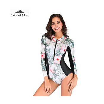 

SBART Woman Long Sleeve High Elastic Print Snorkel Suit Slim Cut Breathable UV Protection Swimsuit Lycra Girl's Swimming Suit