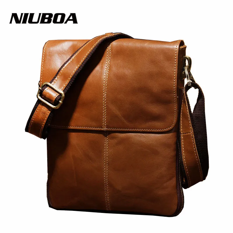 ФОТО NIUBOA Genuine Leather Men Bag Summer Real Leather Shoulder Messenger Crossbody Bag High Quality Men Small Hot Sale Leather Bags