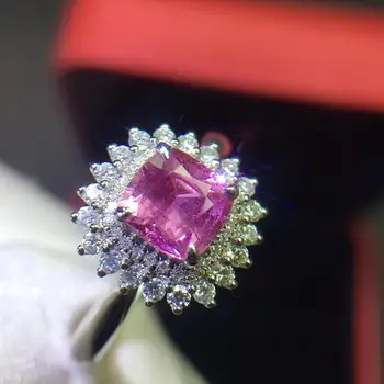 

Sapphire Ring 0.97ct Real Pure 18 K Natural Pink Sapphire Padparadscha Gemstone 18 k Gold Diamonds Stone Female Ring