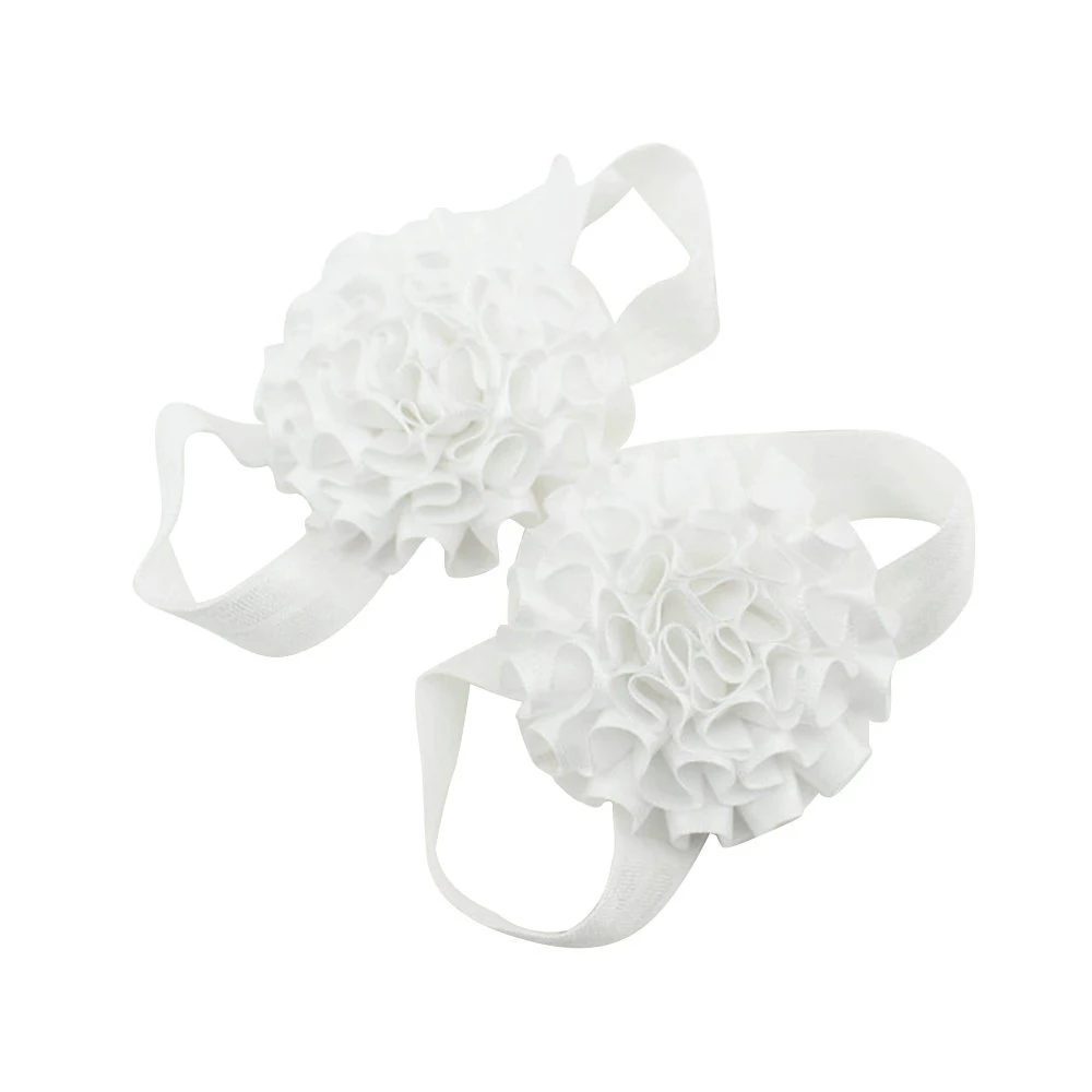 

Baby Girl Ribbon Flowers Barefoot Sandals Shoes (White)
