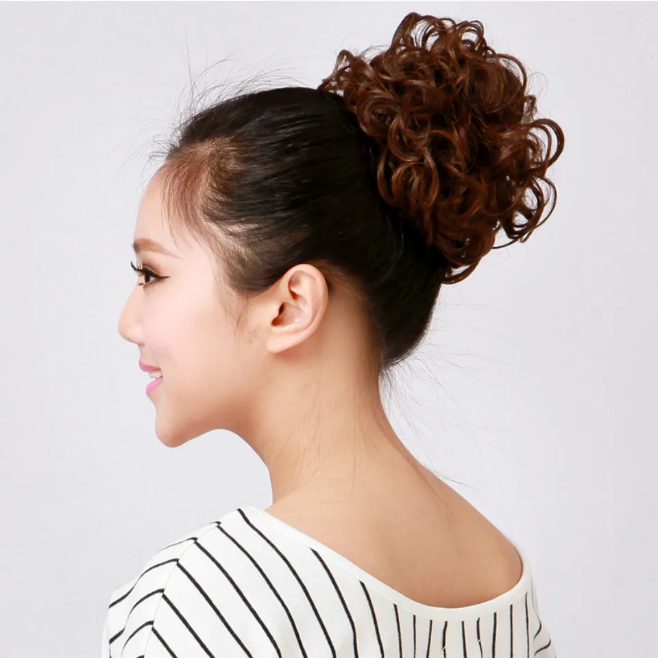 AOSI Synthetic Elastic Band Chignon Updo Twining hair Extension Curly Bun Hair Pieces Women Heat Resistant Hairpieces