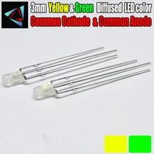 1000 шт светодиодный 3 мм рассеянные, желтые и зеленые общие катод общий анод 3 Pin Круглый 3 мм двухцветный светодиодный светодиод