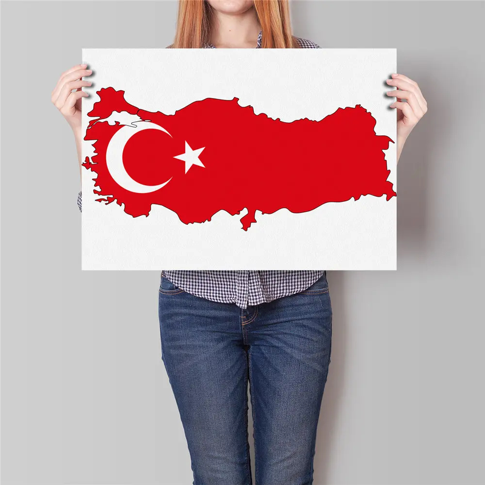 Карта мира, Европейский Флаг, знак страны, плакат, художественная живопись, винтажная крафт-бумага, плакаты, наклейка на стену, декор для гостиной, 42x30 см - Цвет: turkey