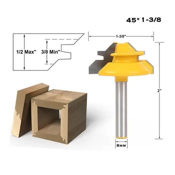 

8mm Shank 45 Degree - Up to 1/2" Stock Lock Miter Router Bit Woodwork Cutter woodworking Center Drill Bit