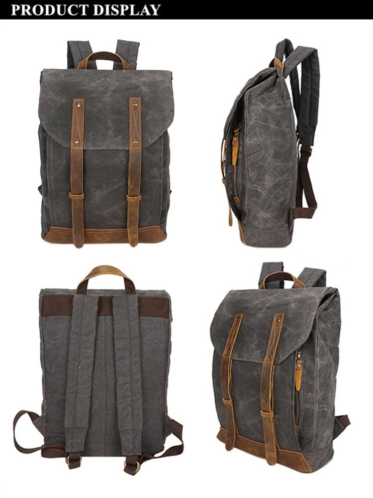 PRODUCT DISPLAY GREY of Woosir Waxed Canvas Backpack