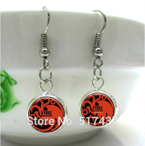 

HE48 1pc Game of Thrones House Targaryen Glass Charm Red Dragon Earrings