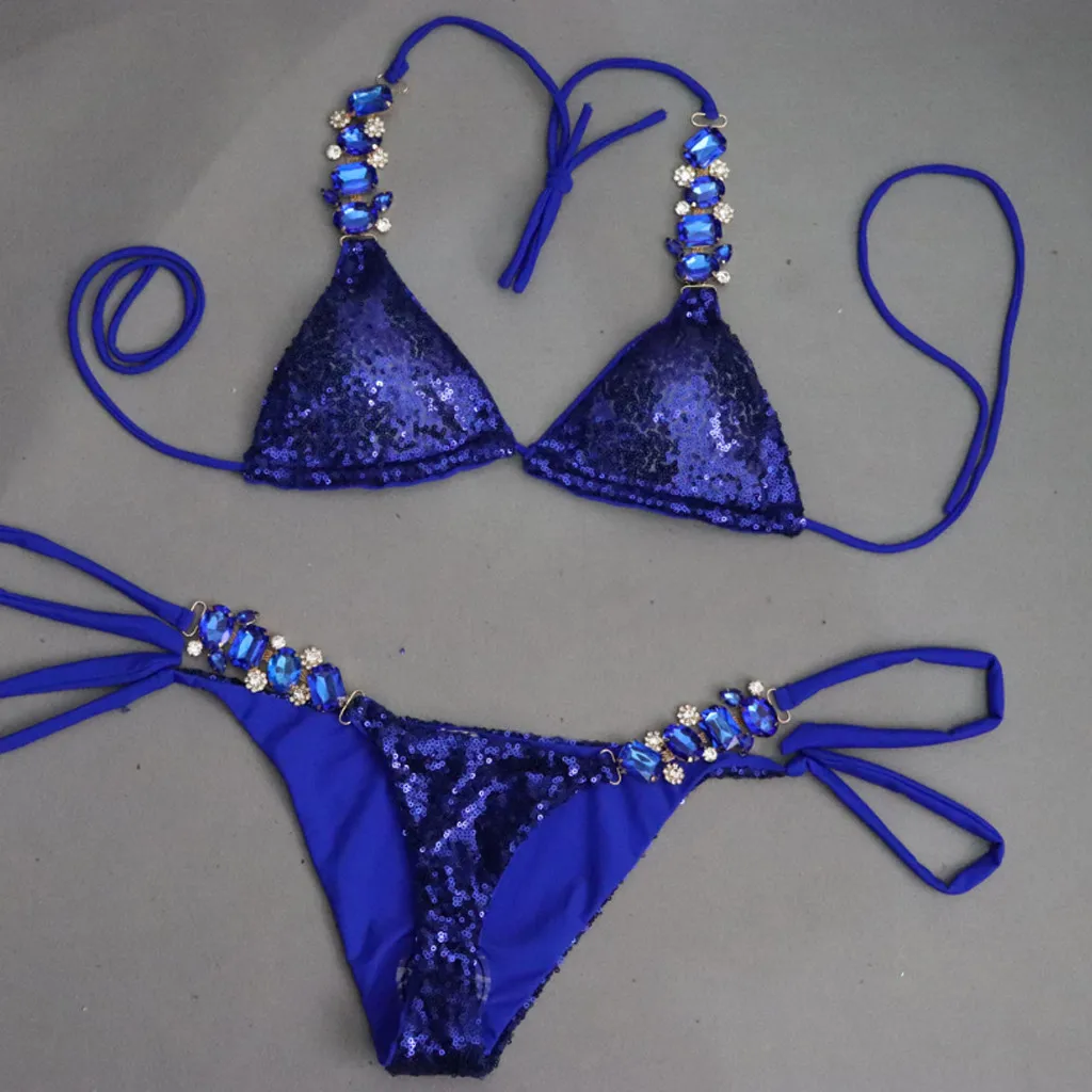 

Swimwear Women Summer 2019 Bikini Set Crystal Drill Sequins Pure Push Up Bandage Bathing Beachwear Padded Bra Купальник бикини