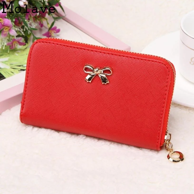 

MOLAVE Wallet Lady Korean Cute Bowknot Purse Wearable Short Wallet Female Card Holder Casual Zip Tote Crocodile Wallet MAR14