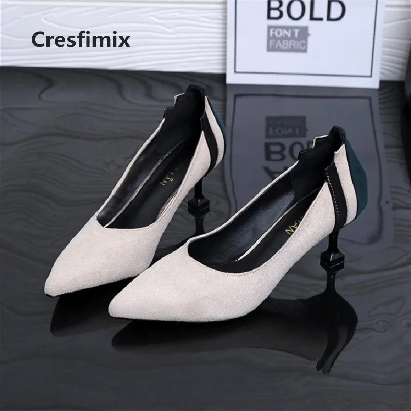 

Cresfimix women cute spring & summer slip on high heel shoes lady casual pointed toe black high heel pumps cool shoes c2967