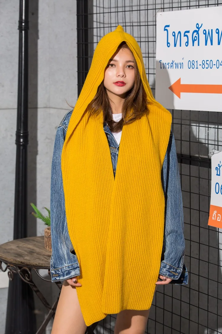Women Winter Knit Hooded Scarf Headscarf Neck Warmer Hoodie Hat 3