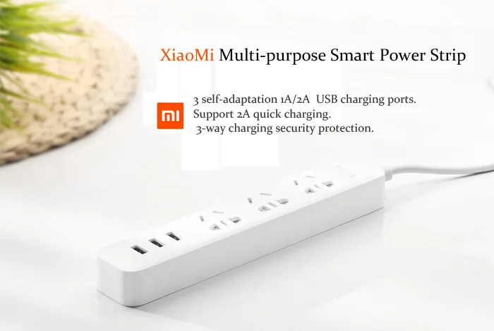 Original XiaoMi 3 USB Charging Ports Mini Power Strip with 3 Sockets Standard Plug