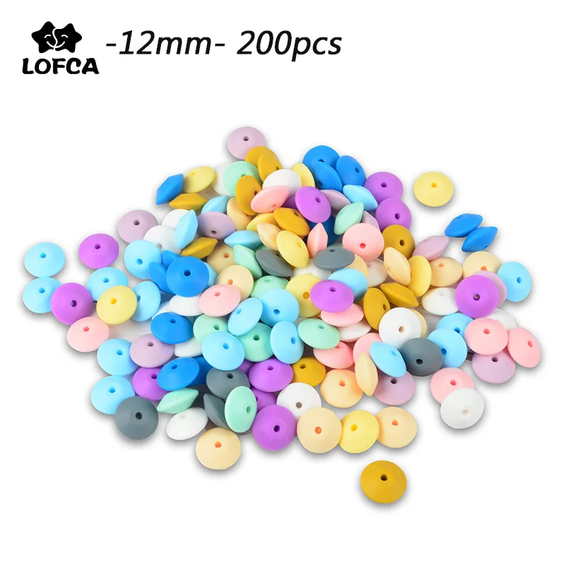 

LOFCA Wholesale 200pcs/lot Silicone Lentil Beads 12mm Loose Baby Teether BPA Free DIY Bead For Teething Necklace Pacifier Chain