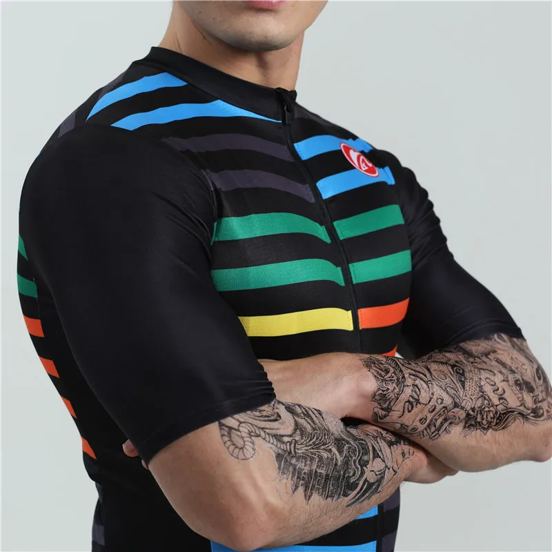 2019 BOESTALK high quality men cycling set summer short sleeve rainbow stripes bike clothing maillot ciclismo triathlon suit
