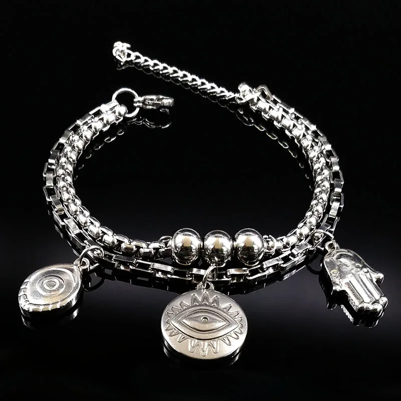 

2019 Fashion Eye of Evil Stainless Steel Charm Bracelets Women Silver Color Bracelets & Bangles Jewellery pulseiras B17968