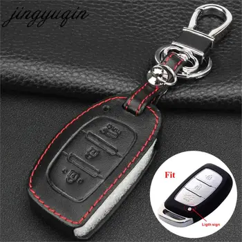 

jingyuqin Leather Car Key Case for Hyundai Verna Elantra IX35 3 Buttons Smart Remote Keyless Entry Push Small key Cover