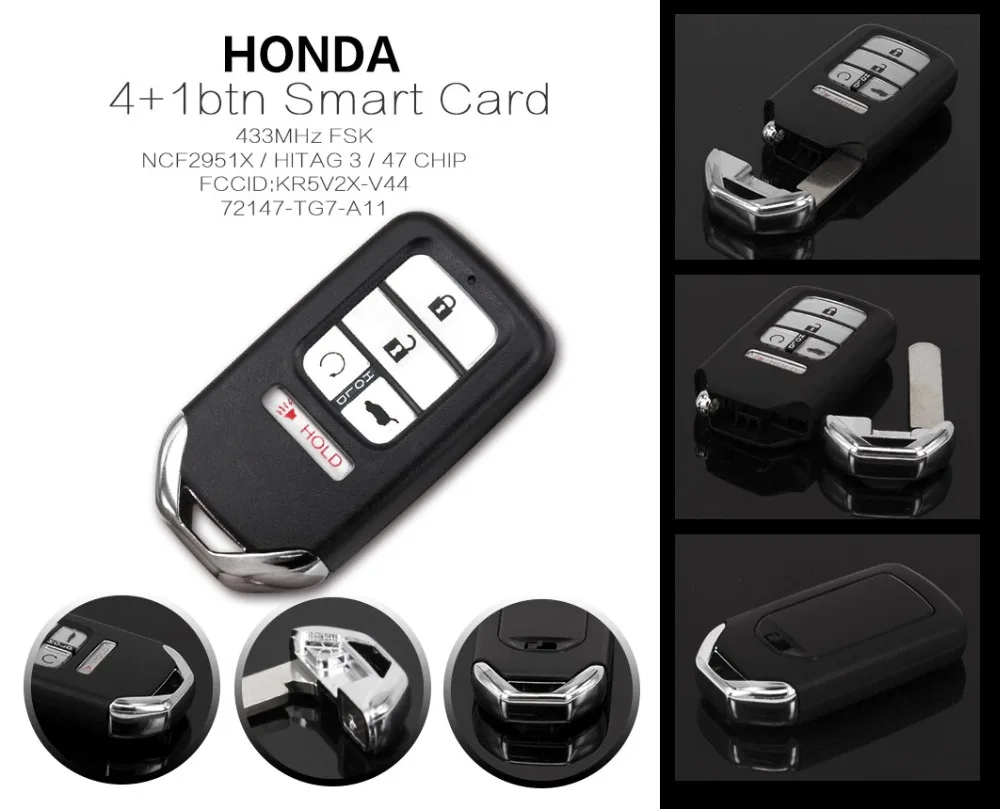 WAKFLMS 5 Buttons 433MHz NCF2951X  HITAG 3  47 CHIP Keyless Go  Entry Car Key For Honda Pilot Elite Civic CR-V 72147-TG7-A11 (3)