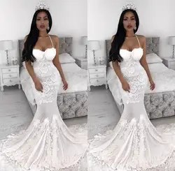 Robe de mariee/кружевное свадебное платье русалки 2019, сексуальное платье с бретелькой на шее, Милая Аппликация, свадебные платья с открытой спиной