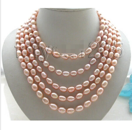 

FREE SHIPPING>>>@@ > QW282 Longest 100" Natural 13mm Pink Rice Pearl Necklace!^^^@^Noble style Natural Fine jewe &