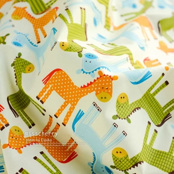 

Cute little donkey green orange blue cartoon twill cotton fabric bed products DIY handmade fabrics