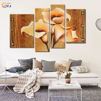 

Unframed 4 Panels Modular Calla Lily Flower Picture Hand Painted Modern Abstract Oil Painting on Canvas Wall Art Gift JYJLV274