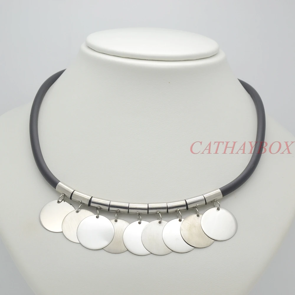 5MM Stainless Steel Clasp Black Silicone Rubber Chain Round