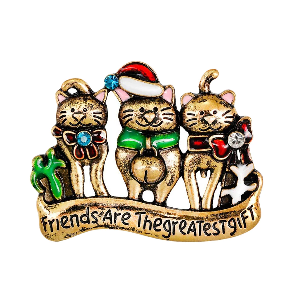 

Friends Are The Greatest Gift Cat Enamel Rhinestone Brooch Pin for Women Girls Friends BFF Xmas Christmas Party Gift