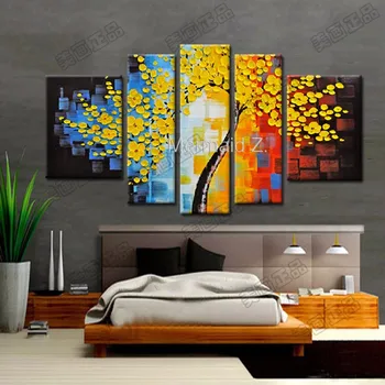 

Hand Painted Modern Gustav Klimt Tree Of Life Abstract Oil Painting On Canvas Picture 5 Panel Wall Art Home Decoration S