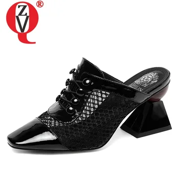 

ZVQ shoes woman summer new fashion handmade genuine leather woman slippers outside high strange style plus size ladies sandals