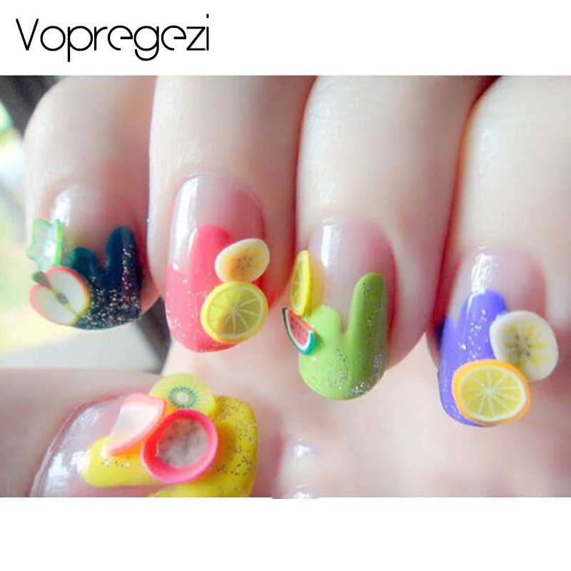 Vopregezi 1000 قطعة/حزمة مسمار الفن 3d فيمو الفاكهة شرائح بوليمر كلاي مسمار تصاميم ملصقات مانيكير زينة DIY نصائح اكسسوارات