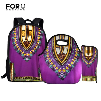 

FORUDESIGNS 3pcs/set Backpack 2019 African Printing Cute Children School Bags for Teen Girls High quality Orthopedic Schoolbags