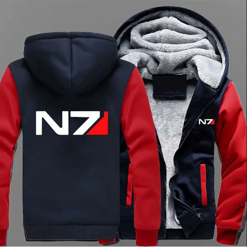 Зимние игры толстовки Mass Effect 3 принт N7 хлопок Мужские модные толстовки с капюшоном Утепленные Пальто Zippe Harajuku куртки Уличная одежда
