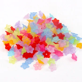 

100pcs Mixed Five petals Flower Frosted Acrylic Spacer Beads Caps For jewelry making Diy 9mm