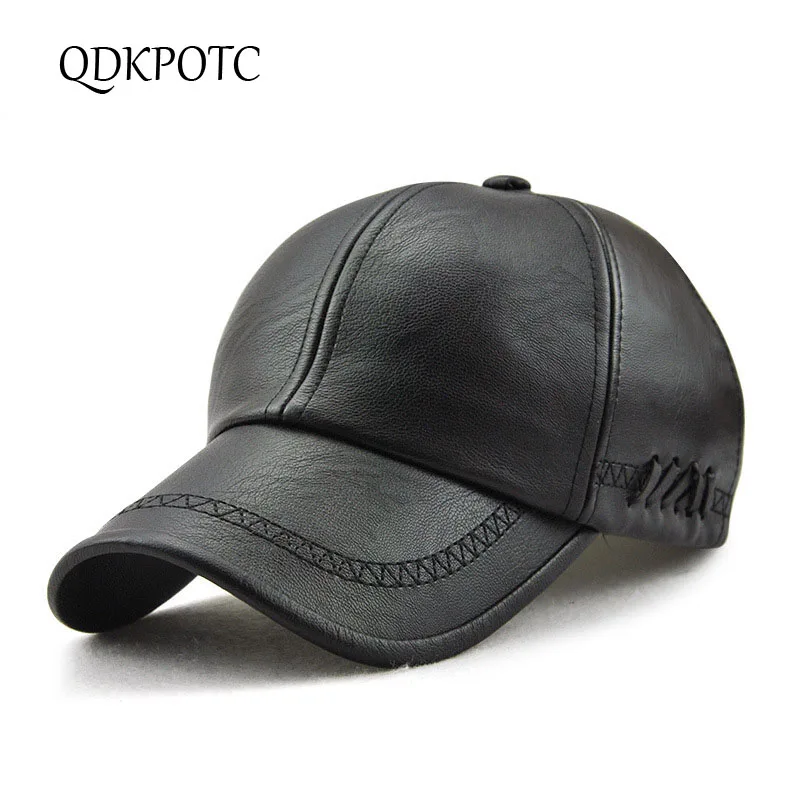

QDKPOTC 2018 New Men Baseball Caps Autumn Winter Europe America Embroidery Leather Warm Hats Male Fashion Outdoor Cap