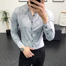 Модная Повседневная шелковая мужская рубашка с принтом и длинным рукавом, формальный тренд, Молодежный эластичный мужской костюм, рубашка, одежда M-3XL