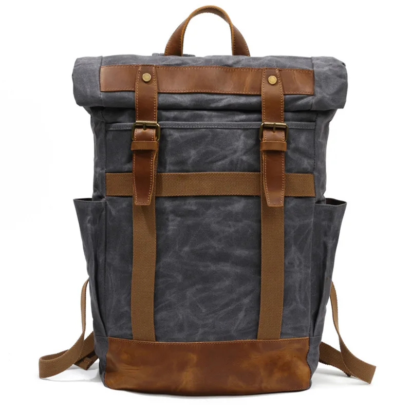 SOAEON сумка на плечо холщовая с Crazy Horse кожаная сумка рюкзак mochila ретро рюкзак для путешествий мужская сумка - Цвет: Серый