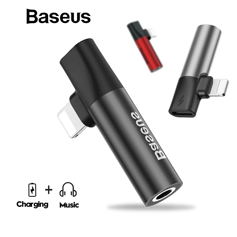 

Baseus for Charging+Music for iPhone X XS Max XR Audio Splitter 2 in 1 for Lightning to 3.5mm Jack Adapter Audio Cable