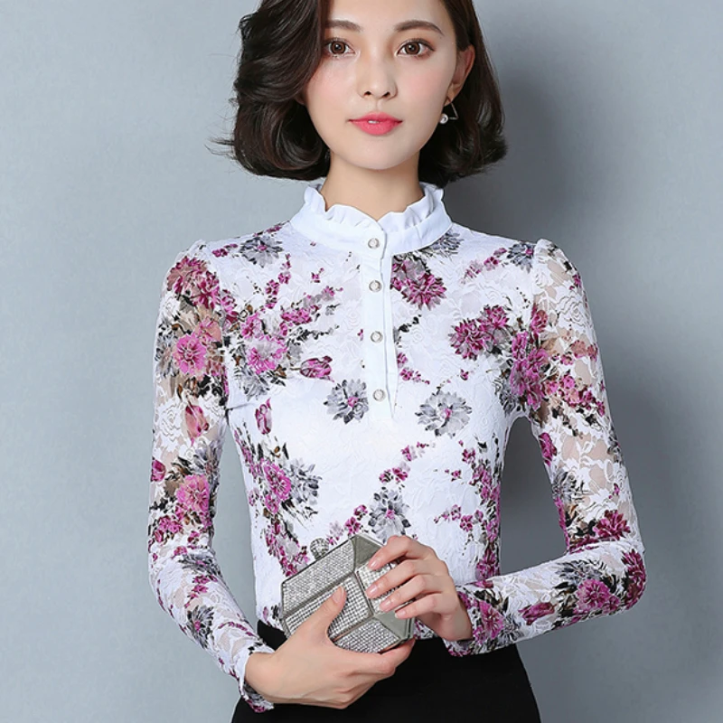 

Autumn long sleeve shirt women print lace blouse shirt fashion woman blouses 2018 plus size lace tops blusa feminina shirt A366