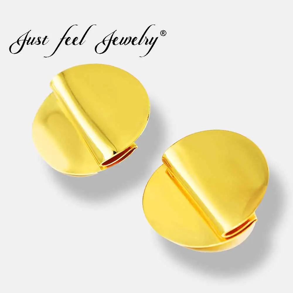 JUST FEEL Fashion Folds Twisted Stud Earrings Gold Color Metal Button
