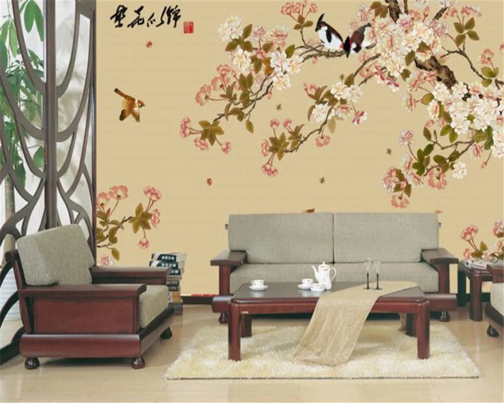 Custom HD Hand Drawn Flowers and Birds TV background wall painting wall  paper Bedroom 3d wallpaper home decor tapety beibehang