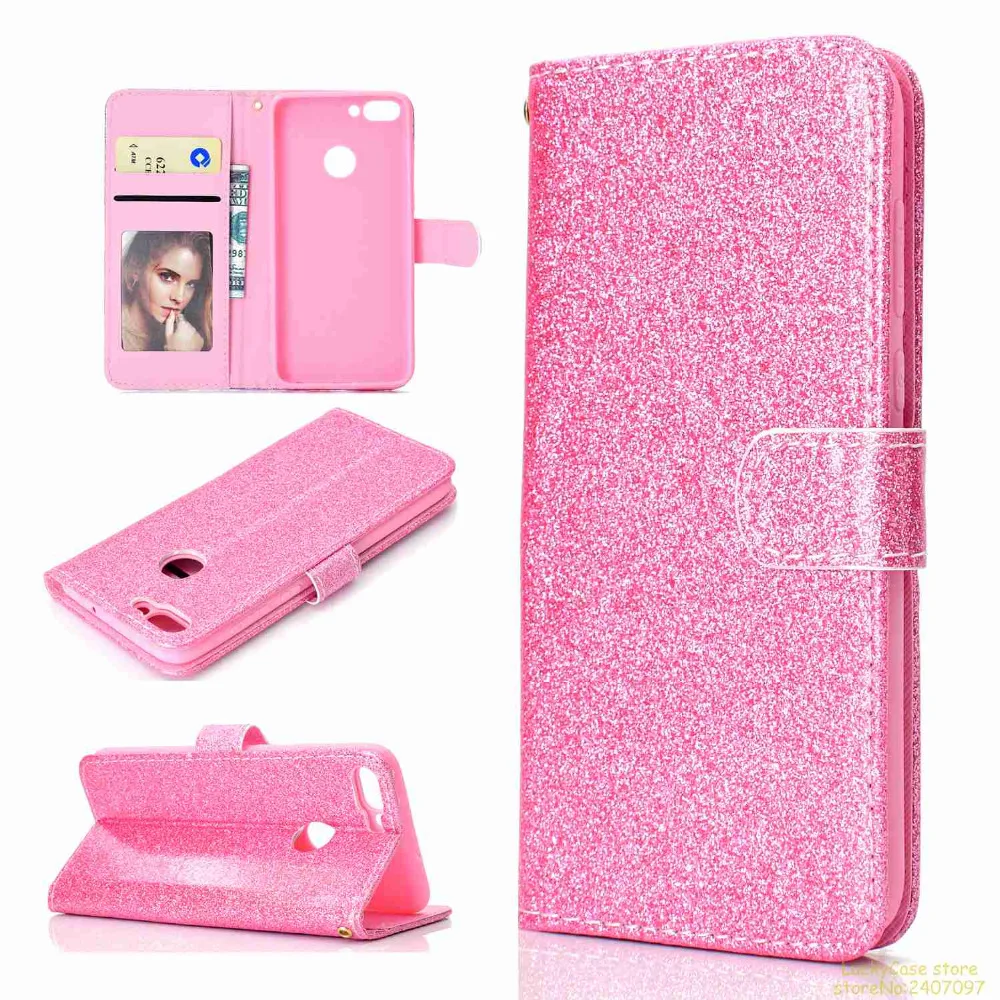 

Luxury PU Flip Wallet phone case For Huawei P SMART Flash Glitter phone cover For P SMART phon capas fundas etui hoesje
