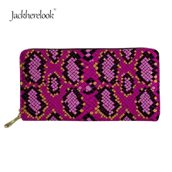 

Jackherelook Fashion Woman Long PU Leather Purse Purple Snake Skin Pattern Female Long Wallets Brand Design Card Phone Holder