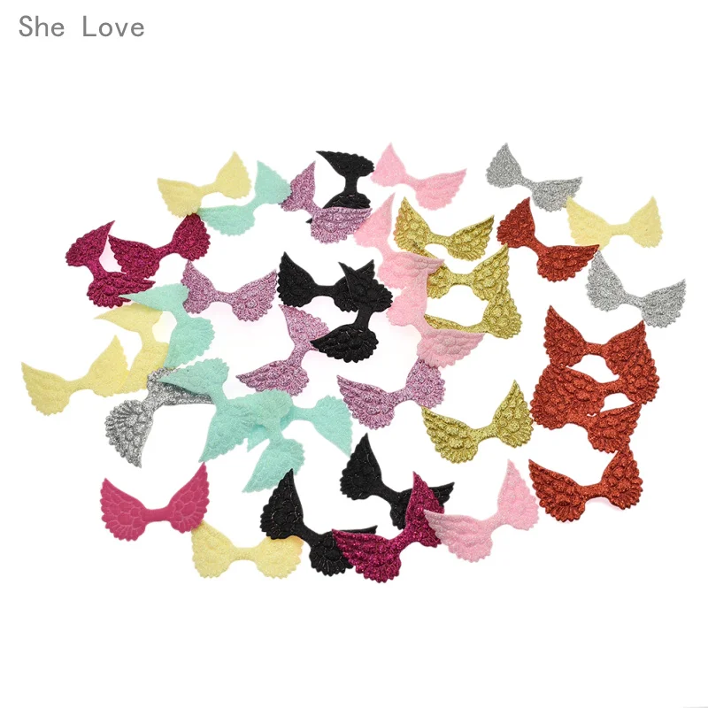 

She Love 40pcs Mixed Color Shiny Angel Wing Padded Applique Crafts for Children Hair Accessories Decoration