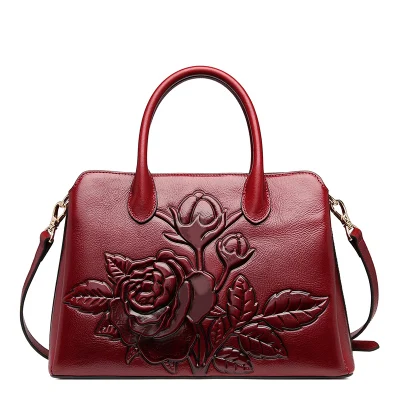 Maihui элегантный Для женщин кожаные сумки высокого качества реальные натуральная кожа сумки китайский стиль Цветочные плеча saffiano сумка - Цвет: Red
